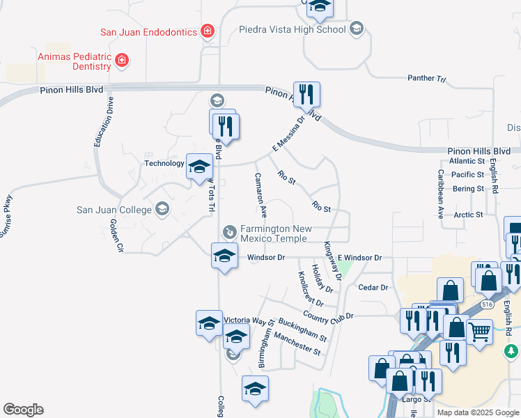 map of restaurants, bars, coffee shops, grocery stores, and more near 3501 Sol Rey Court in Farmington