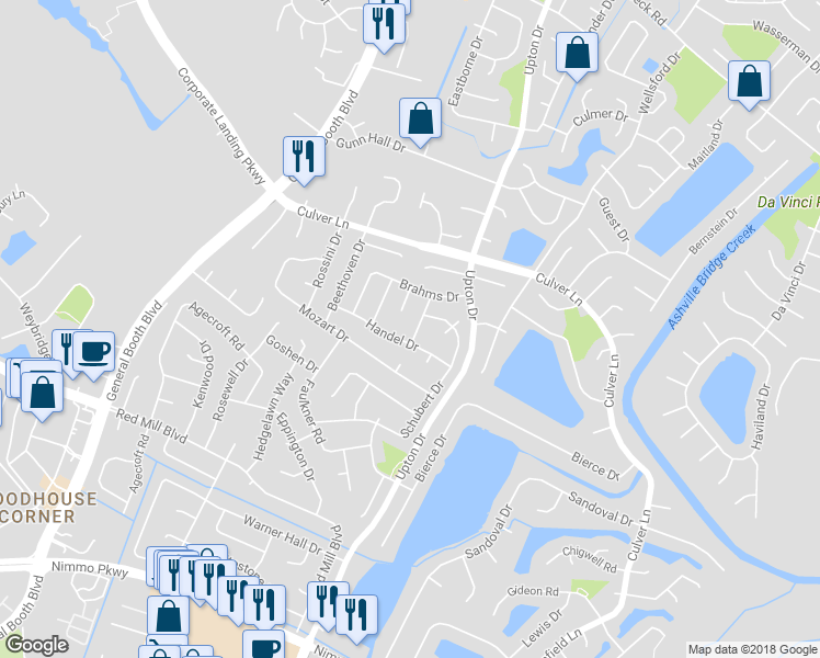map of restaurants, bars, coffee shops, grocery stores, and more near 1921 Ravel Drive in Virginia Beach