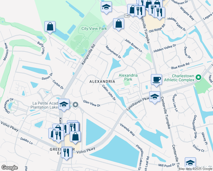 map of restaurants, bars, coffee shops, grocery stores, and more near 5580 Cabin John Drive in Virginia Beach