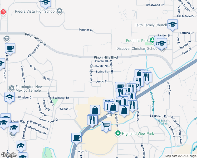 map of restaurants, bars, coffee shops, grocery stores, and more near 4702 Arctic Court in Farmington