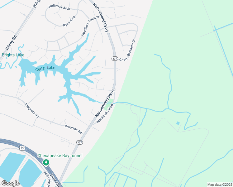 map of restaurants, bars, coffee shops, grocery stores, and more near 1992 Monticello View in Suffolk
