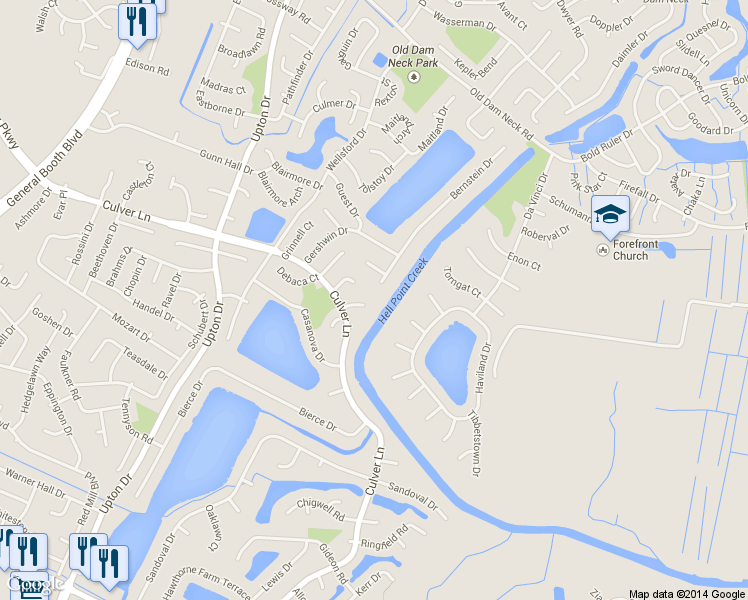 map of restaurants, bars, coffee shops, grocery stores, and more near 1912 Bernstein Drive in Virginia Beach