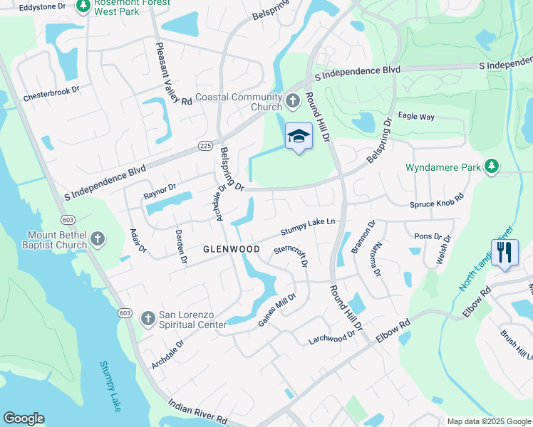 map of restaurants, bars, coffee shops, grocery stores, and more near 2429 Creekmore Court in Virginia Beach