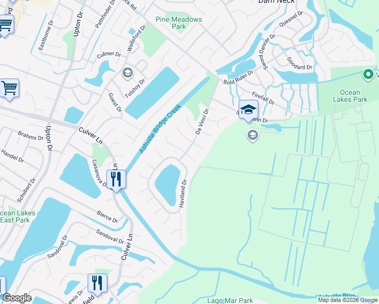 map of restaurants, bars, coffee shops, grocery stores, and more near 924 Chimo Court in Virginia Beach
