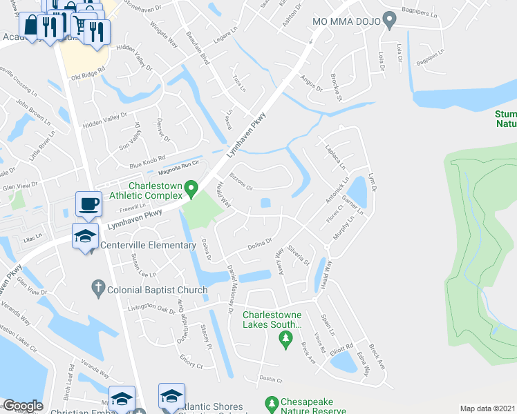 map of restaurants, bars, coffee shops, grocery stores, and more near 908 Hodges Place in Virginia Beach