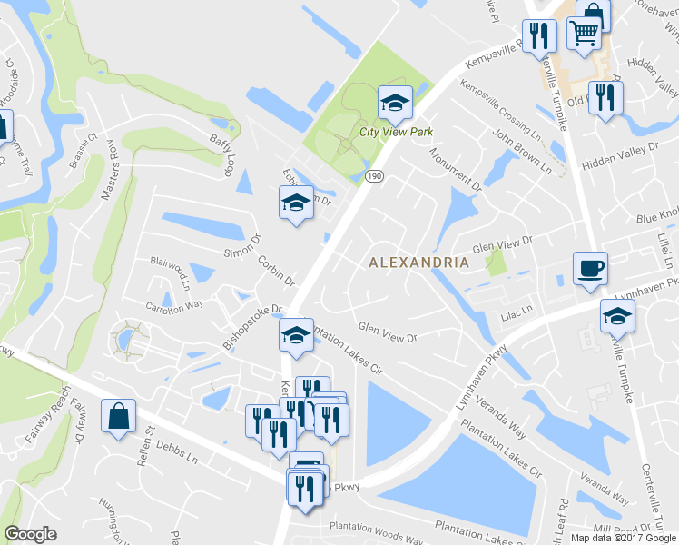 map of restaurants, bars, coffee shops, grocery stores, and more near 5713 Keene Mill Run Court in Virginia Beach