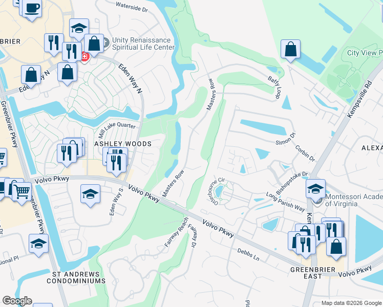 map of restaurants, bars, coffee shops, grocery stores, and more near 1305 Niblick Court in Chesapeake