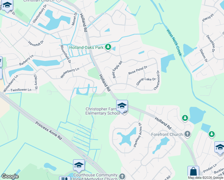 map of restaurants, bars, coffee shops, grocery stores, and more near 1841 Hickory Nut Loop in Virginia Beach