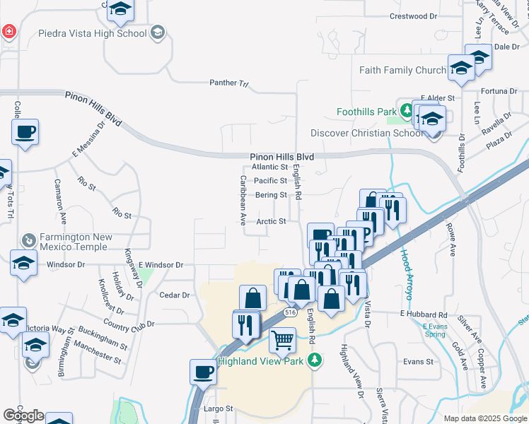 map of restaurants, bars, coffee shops, grocery stores, and more near 4704 Arctic Court in Farmington