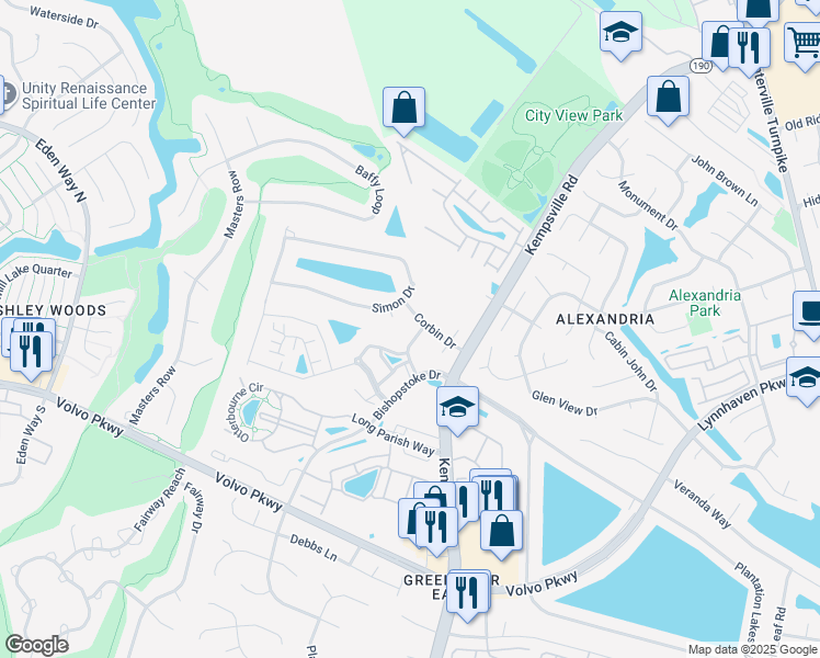 map of restaurants, bars, coffee shops, grocery stores, and more near 1504 Alixis Way in Chesapeake