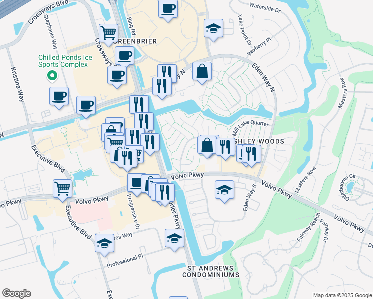 map of restaurants, bars, coffee shops, grocery stores, and more near 1121 Turtle Rock Trce in Chesapeake