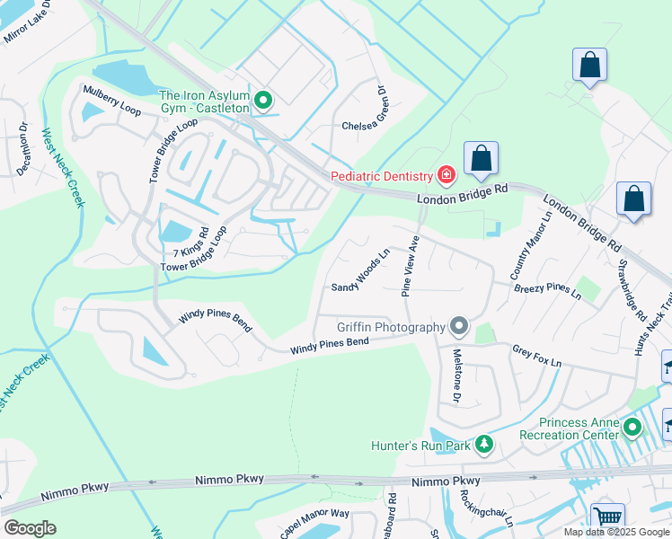 map of restaurants, bars, coffee shops, grocery stores, and more near 1928 Piney Woods Lane in Virginia Beach