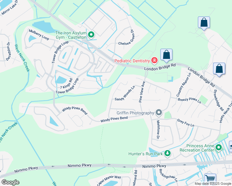 map of restaurants, bars, coffee shops, grocery stores, and more near 1928 Piney Woods Lane in Virginia Beach