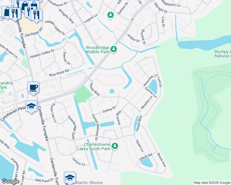 map of restaurants, bars, coffee shops, grocery stores, and more near 1857 Dolina Drive in Virginia Beach