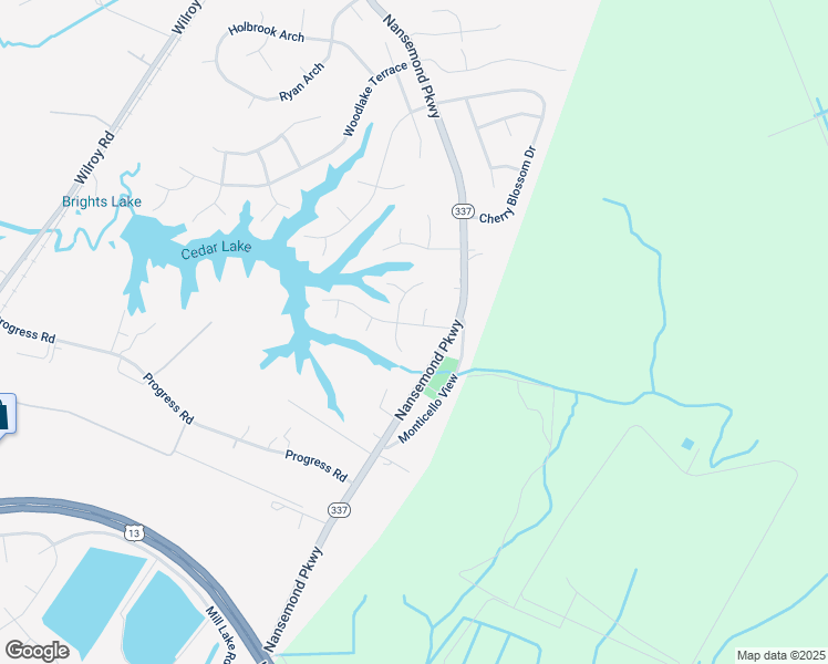 map of restaurants, bars, coffee shops, grocery stores, and more near 1945 Nansemond Parkway in Suffolk