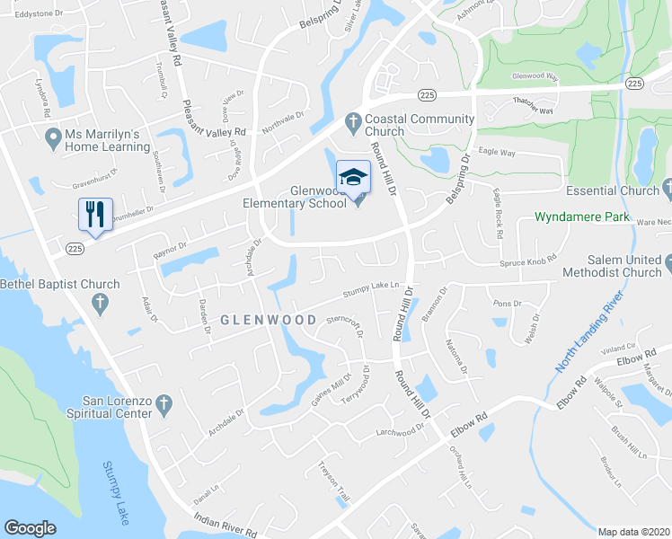 map of restaurants, bars, coffee shops, grocery stores, and more near 913 Roundtable Court in Virginia Beach