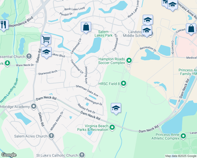 map of restaurants, bars, coffee shops, grocery stores, and more near 2000 Jules Court in Virginia Beach