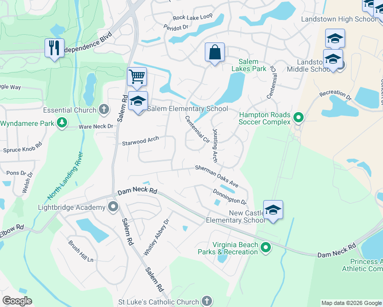 map of restaurants, bars, coffee shops, grocery stores, and more near 2001 Stormy Court in Virginia Beach