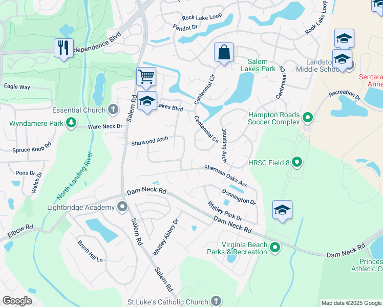 map of restaurants, bars, coffee shops, grocery stores, and more near 2001 Stormy Court in Virginia Beach