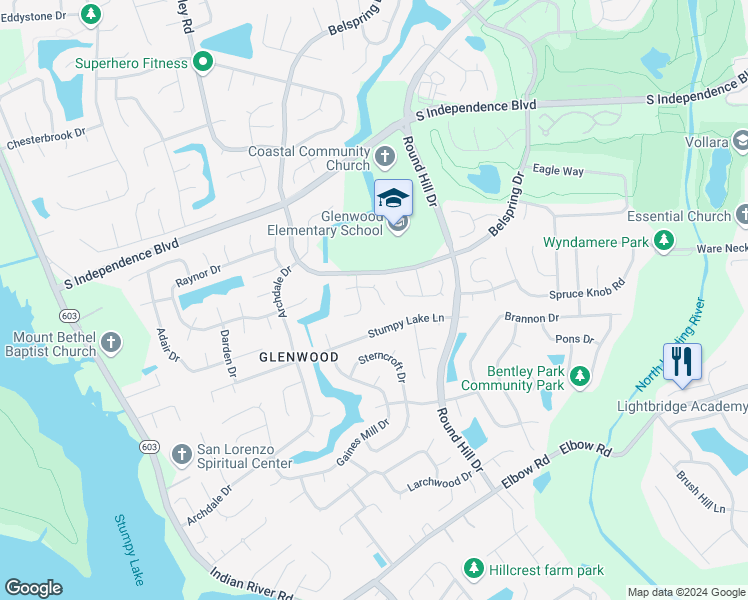 map of restaurants, bars, coffee shops, grocery stores, and more near 913 Roundtable Court in Virginia Beach