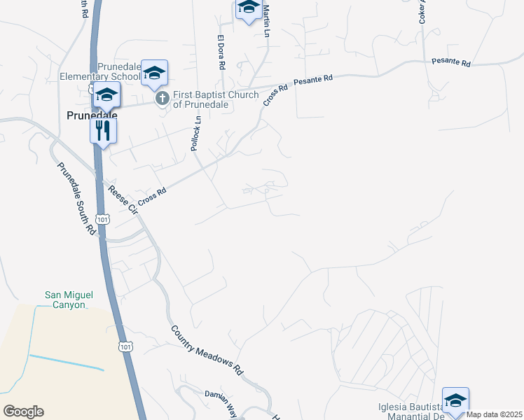 map of restaurants, bars, coffee shops, grocery stores, and more near 17780 Cunha Lane in Salinas