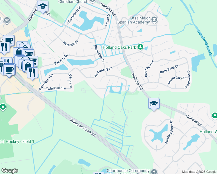 map of restaurants, bars, coffee shops, grocery stores, and more near 2024 Aloma Drive in Virginia Beach