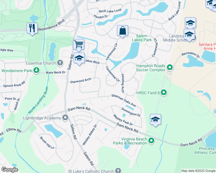 map of restaurants, bars, coffee shops, grocery stores, and more near 3953 Kiwanis Loop in Virginia Beach