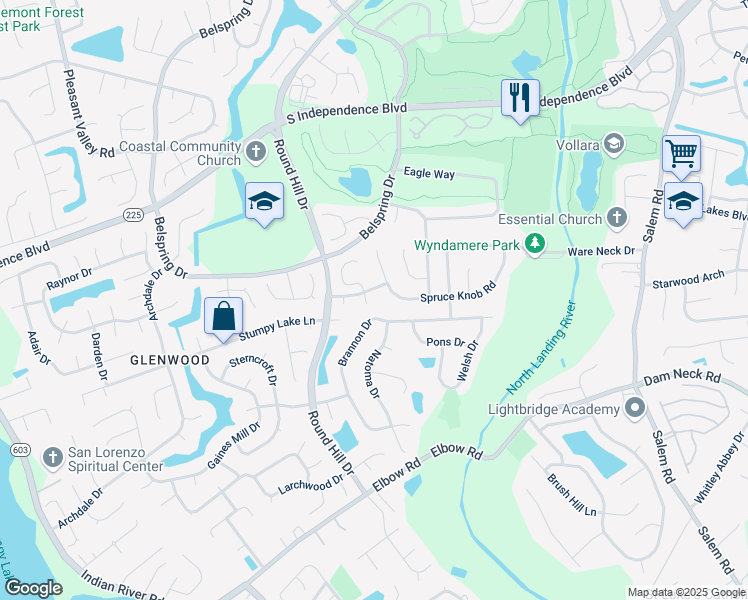 map of restaurants, bars, coffee shops, grocery stores, and more near 3568 Brannon Drive in Virginia Beach