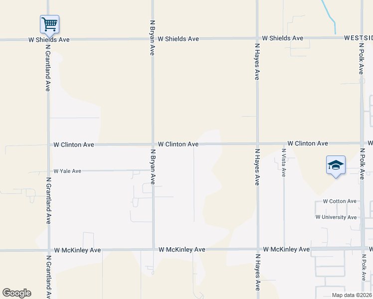 map of restaurants, bars, coffee shops, grocery stores, and more near 6321 West Clinton Avenue in Fresno