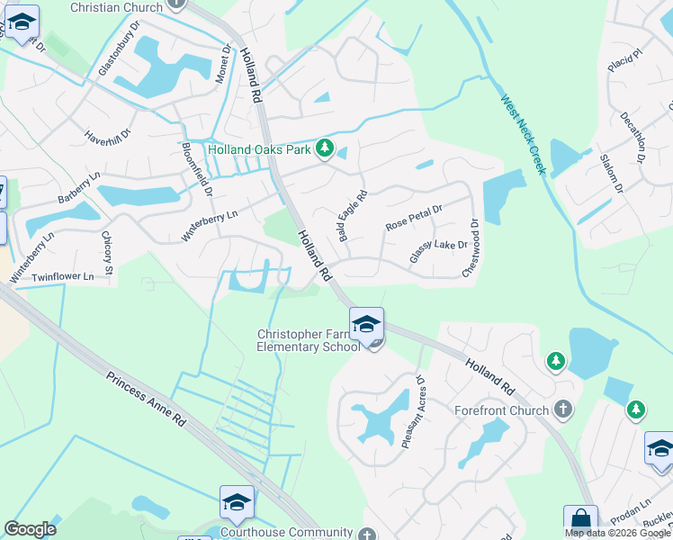 map of restaurants, bars, coffee shops, grocery stores, and more near 1841 Hickory Nut Loop in Virginia Beach