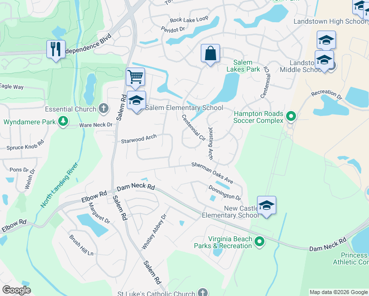 map of restaurants, bars, coffee shops, grocery stores, and more near 2001 Stormy Court in Virginia Beach