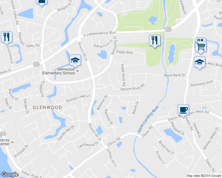 map of restaurants, bars, coffee shops, grocery stores, and more near 3568 Brannon Drive in Virginia Beach