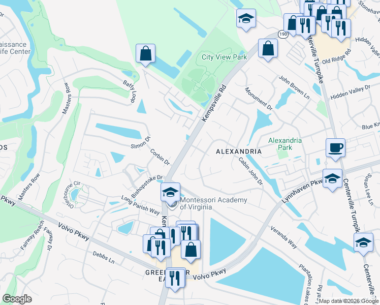 map of restaurants, bars, coffee shops, grocery stores, and more near 5713 Keene Mill Run Court in Virginia Beach