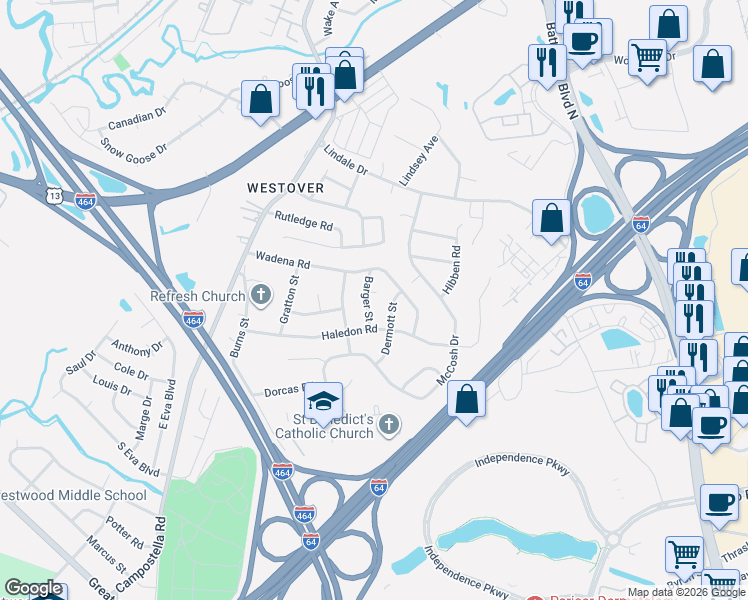 map of restaurants, bars, coffee shops, grocery stores, and more near 4710 Barger Street in Chesapeake