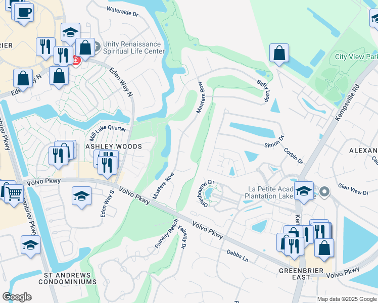 map of restaurants, bars, coffee shops, grocery stores, and more near 1306 Niblick Court in Chesapeake