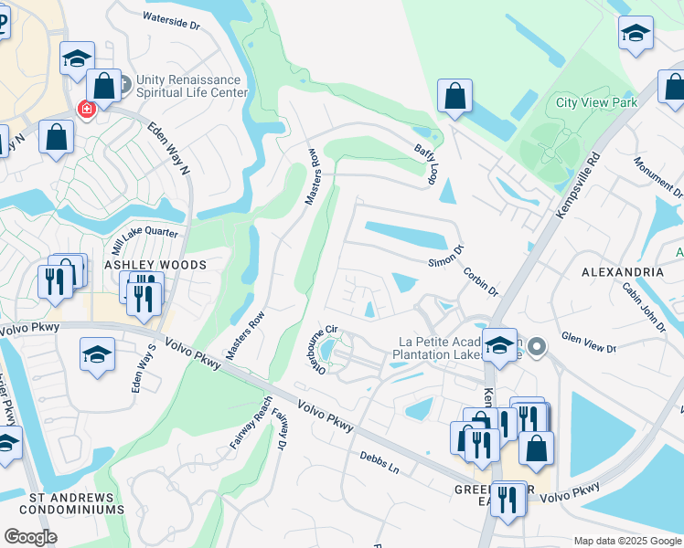 map of restaurants, bars, coffee shops, grocery stores, and more near 1411 Sandchip Terrace in Chesapeake