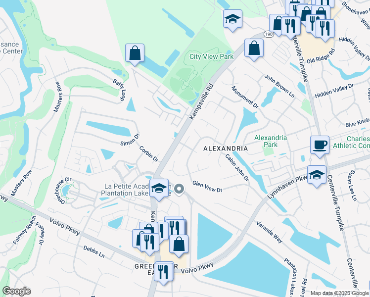map of restaurants, bars, coffee shops, grocery stores, and more near 5713 Keene Mill Run Court in Virginia Beach