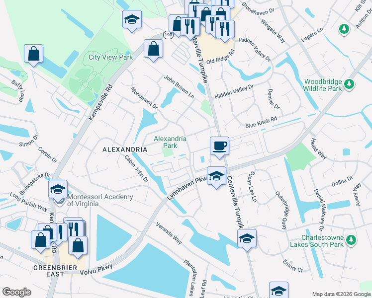 map of restaurants, bars, coffee shops, grocery stores, and more near 2021 Monument Drive in Virginia Beach