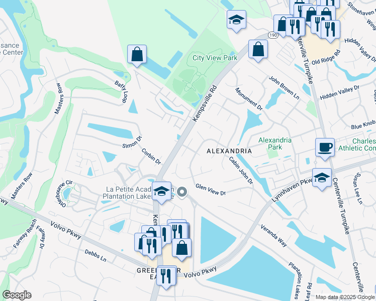 map of restaurants, bars, coffee shops, grocery stores, and more near 5713 Keene Mill Run Court in Virginia Beach