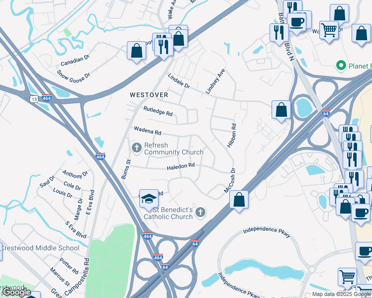 map of restaurants, bars, coffee shops, grocery stores, and more near 4710 Barger Street in Chesapeake