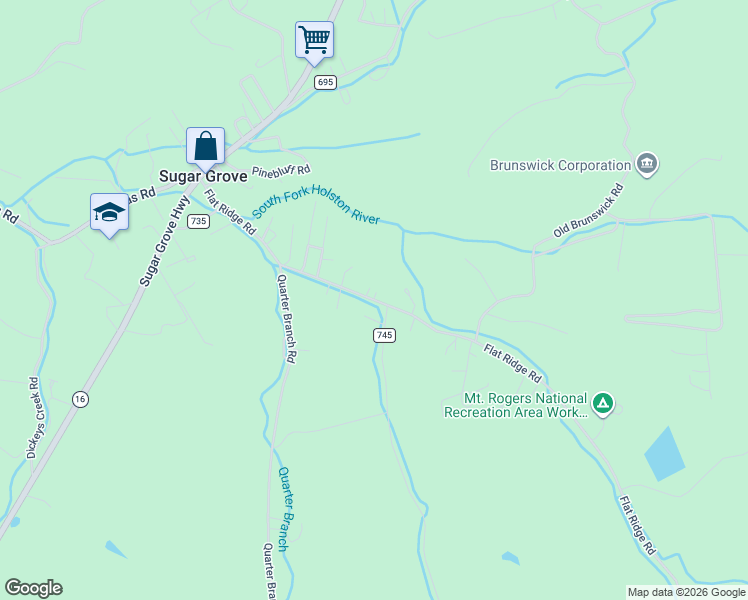 map of restaurants, bars, coffee shops, grocery stores, and more near 330 Flat Ridge Road in Sugar Grove