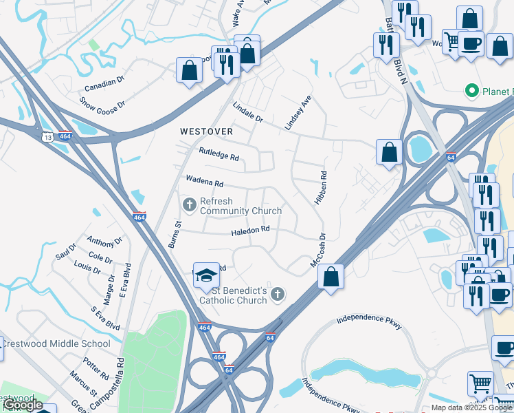 map of restaurants, bars, coffee shops, grocery stores, and more near 4710 Barger Street in Chesapeake