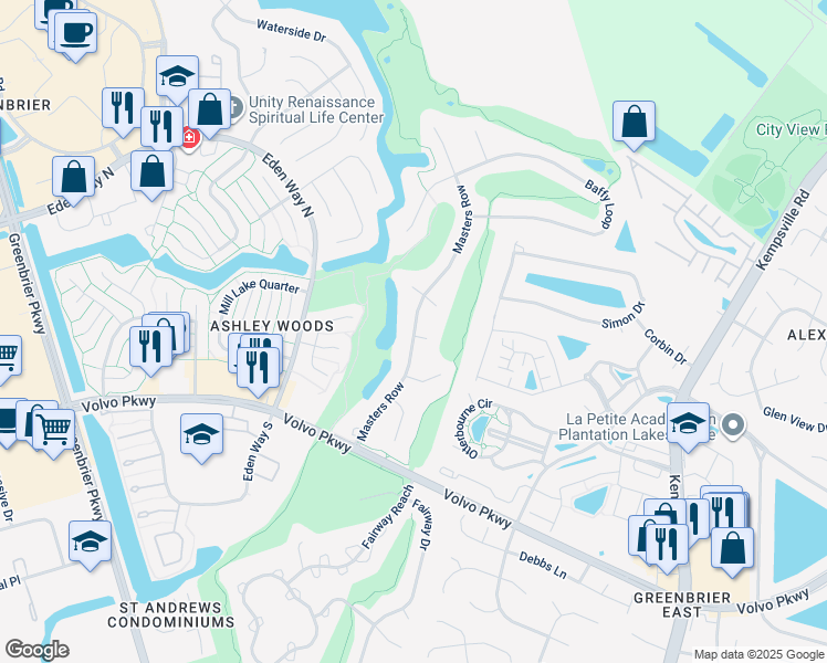 map of restaurants, bars, coffee shops, grocery stores, and more near 1300 Niblick Court in Chesapeake