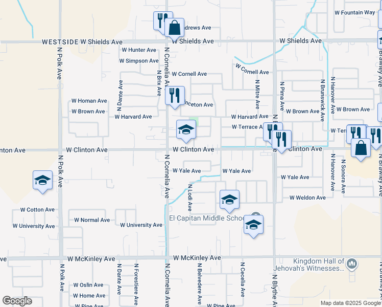 map of restaurants, bars, coffee shops, grocery stores, and more near 4733 West Vassar Avenue in Fresno