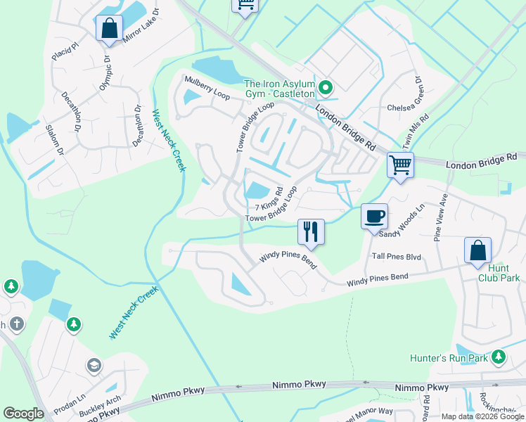map of restaurants, bars, coffee shops, grocery stores, and more near 2448 7 Kings Road in Virginia Beach