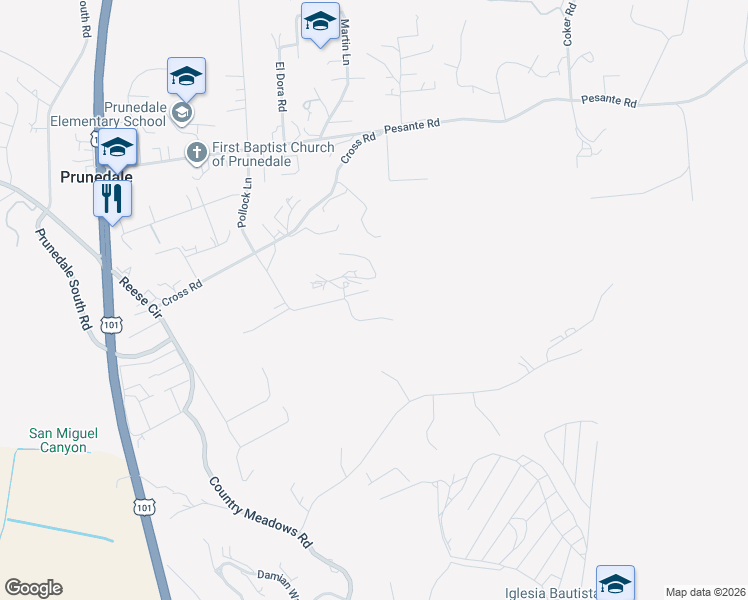 map of restaurants, bars, coffee shops, grocery stores, and more near 18060 Cunha Lane in Salinas