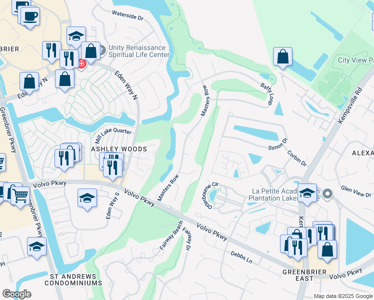 map of restaurants, bars, coffee shops, grocery stores, and more near 1300 Niblick Court in Chesapeake