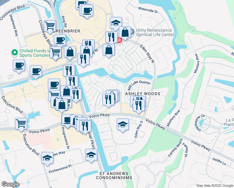 map of restaurants, bars, coffee shops, grocery stores, and more near 1153 Turtle Rock Trce in Chesapeake