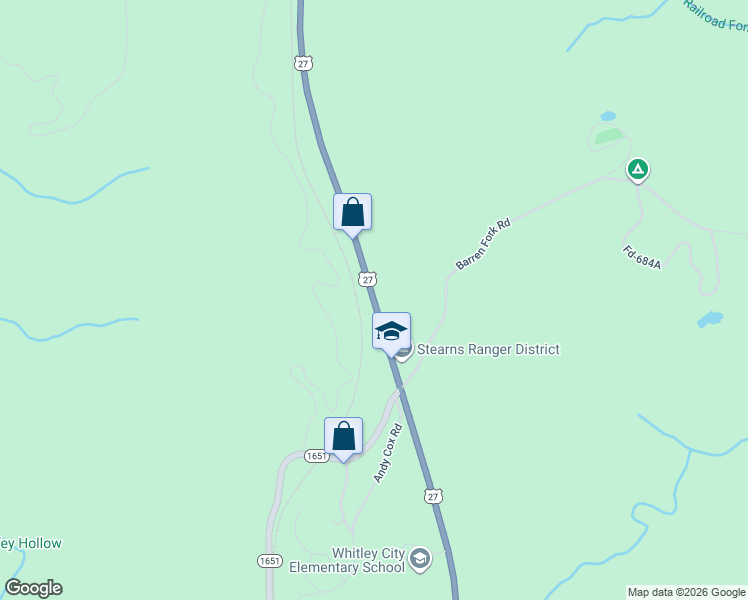 map of restaurants, bars, coffee shops, grocery stores, and more near U.S. 27 in Whitley City