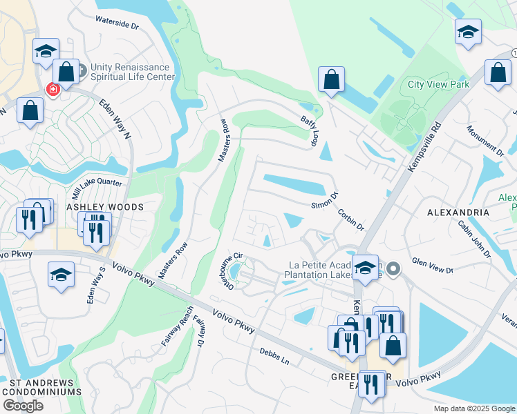 map of restaurants, bars, coffee shops, grocery stores, and more near 1433 Blairwood Lane in Chesapeake